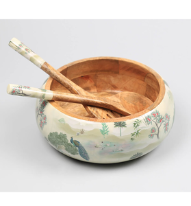 Bol de service en bois émaillé imprimé avec motif paon, nouvelle conception, pour restaurant, idéal pour la soupe - Product Image 1