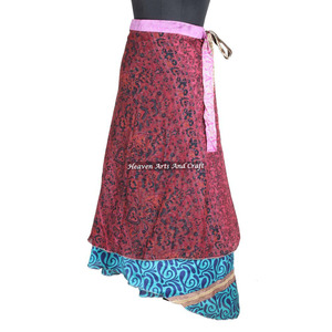 Nuevas faldas cruzadas de talla grande con 2 capas de seda sari vintage de la India, reversibles, de seda mágica vintage, 38 pulgadas de largo. - Product Image 6
