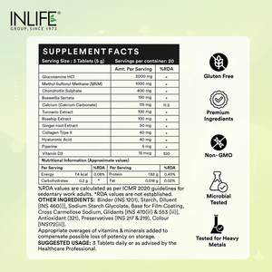พรีเมี่ยม อินไลฟ์ กลูโคซามีน คอนดรอยติน เอ็มเอสเอ็ม คอลลาเจน ไทป์ทู ไฮยาลูโรนิก แอซิด วิตามินดี3 บอสเวลเลีย โรสฮิป เคอร์คูมิน แคลเซียม สำหรับผู้ใหญ่ - Product Image 5