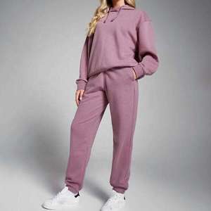 Conjunto Deportivo de 2 Piezas para Mujer, Sudadera con Capucha Morada, Manga Larga, Tejido de Algodón, Informal, con Bolsillos, Corte Holgado, para Todas las Temporadas - Product Image 1
