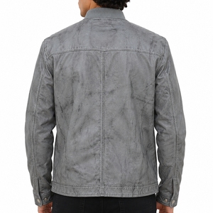Veste en cuir pour homme, cuir de qualité supérieure, finition douce, imprimé lettres, fermeture éclair sur le devant, style décontracté, design moderne - Product Image 2