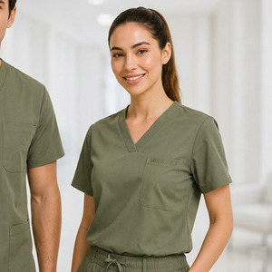 Conjunto de Uniformes Médicos Personalizados Unisex con Cuello en V, Transpirables, de Poliéster, Viscosa y Spandex, Uniformes para Doctores y Enfermeras, OEM ODM - Product Image 3