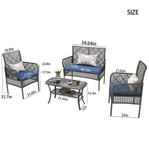 Set di Mobili da Giardino in 4 Pezzi, Sedie in Rattan PE con Tavolo in Vetro Temperato e Cuscini Morbidi - Product Image 6