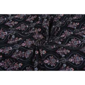 Embroidered <b>Velvet</b> <b>Fabric</b> by the Yard 54 Inch Wide Heavyweight Multicolor Floral on <b>Black</b> - Product Image 4