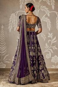 Robe longue brodée ample pour femme, style traditionnel indien pakistanais, en soie violette, pour mariage, Lehenga Choli - Product Image 6