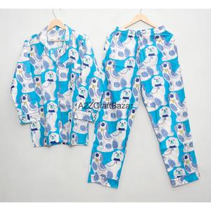 Conjunto de Pijama de Lujo de Manga Larga 100% Algodón para Mujer, Cómodo, Transpirable, de Tela Suave, de Dos Piezas, con Cintura Elástica, para Uso Diario en Verano - Product Image 1
