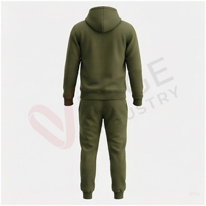 Conjunto Deportivo con Capucha para Hombre, Color Verde Oliva, Manga Larga, Color Sólido, Casual, Transpirable, Corte Regular, para Otoño, con Bolsillos con Cordón - Product Image 2