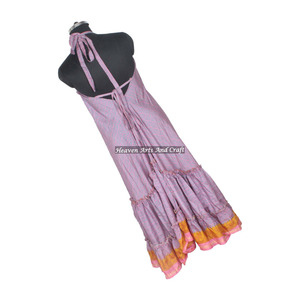 Vestido maxi de sari de seda vintage con estampado de diseño bohemio para mujer, vestido con tirantes, estilo étnico bohemio, multicolor, de verano. - Product Image 6
