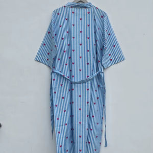 ชุดกิโมโนผ้าฝ้ายพิมพ์ลายบล็อกอินเดียทำมือ 100% โรแมนติก คลาสสิก สำหรับฤดูร้อนและฤดูใบไม้ผลิ เป็นมิตรกับสิ่งแวดล้อม แห้งเร็ว - Product Image 1