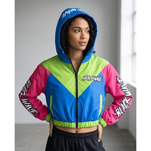 Chaqueta Corta Cortavientos para Mujer, de Poliéster, con Capucha, Diseño Color Block, Estilo Urbano, para Festivales, con Etiqueta OEM Personalizada, Cuello Alto, Tallas XS XXS - Product Image 5