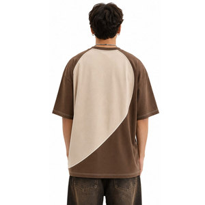 High Demand Oversized Raglan Sleeve T-<b>Shirt</b> Contrast Color Blocked Embossed Letter Design O-Neck Street Style Knitted T-<b>Shirt</b> - Product Image 4