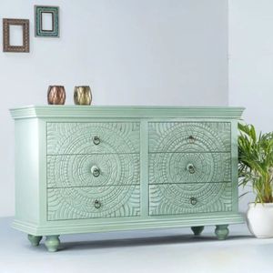 Green Sideboard <b>Chest</b> of Drawers Wooden <b>Storage</b> Cabinet Embossed Doorfront Console for Bedroom Living Room - Product Image 2