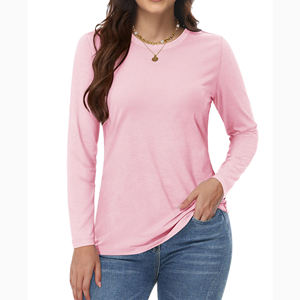 Wholesale Women's Spring Autumn Cotton T-shirt Solid Lady Long Sleeve Loose <b>Tops</b> Shirts Oversized T Shirt running clothes - Product Image 2