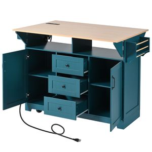 K K 55.7 Large <b>Kitchen</b> Island with 2 Drop Leaf Rolling <b>Kitchen</b> Cart on 5 Wheels Power Outlet <b>Folding</b> Storage Dining <b>Table</b> - Product Image 5