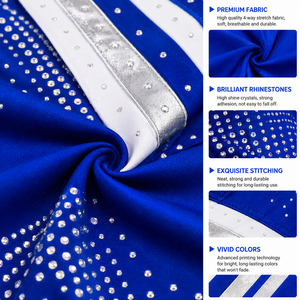 WARPRO Cheerleading Uniform Set Blue Silver <b>Rhinestone</b> Sublimation Print Long Sleeve <b>Crop</b> <b>Top</b> Skirt Adult Women - Product Image 5