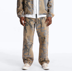 Jeans de Mezclilla de Algodón para Hombre, Corte Recto, Estampado de Letras, Ajuste Holgado, Cintura Media, Estilo Casual de Primavera - Product Image 1