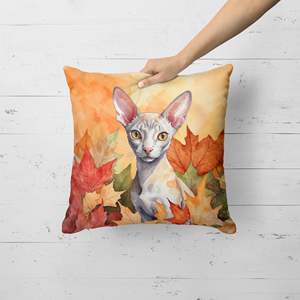 Almohada decorativa de gato Cornish Rex con hojas de otoño lavable a máquina 18H x 18W para decoración interior y exterior sofá cama Patio - Product Image 2