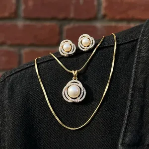 Elegant Gold Rhodium Plated Synthetic Diamond Pearl Luxury Women's Pendant <b>Necklace</b> <b>Set</b> AAA Export Quality <b>Indian</b> Wedding - Product Image 6