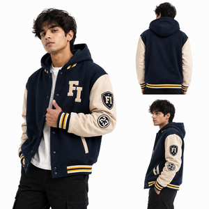 Chaqueta Varsity Reversible de Doble Cara para Hombre, Chaqueta Universitaria con Mangas de Cuero, Corte Regular, con Capucha, Unisex, Proveedor de Chaquetas Letterman - Product Image 4