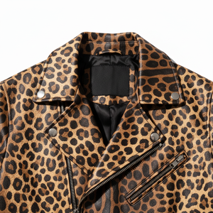 OEM Women's Breathable Eco-Friendly Leopard Print PU Leather Motorcycle <b>Biker</b> <b>Jacket</b> with Zip-Up Closure and Custom Logo - Product Image 6