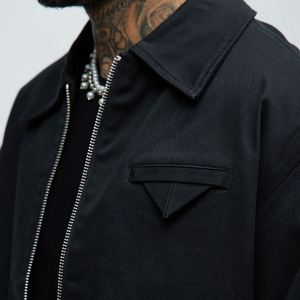 Veste de travail en coton noir pour homme, sur mesure, col rabattu, coupe classique, couleur unie, vêtements d'automne, veste Harrington pour homme - Product Image 3