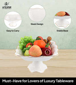 Frutero de porcelana de hueso blanco de ultra lujo con soporte Plato de servicio pulido Ecológico y sin BPA para fiestas - Product Image 3