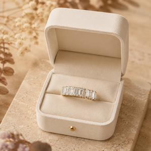 แหวนแต่งงานแบบเต็มวง ประดับมอสซาไนต์ทรงเหลี่ยมมรกต ทอง 14K หรูหรา ขายส่ง รับผลิตตามแบบ OEM ODM - Product Image 4