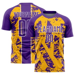 Conjunto de Camiseta de Fútbol Sublimada Personalizada, Morado y Amarillo, Uniforme Deportivo, Absorbente de Humedad, Unisex, Adulto, Manga Corta, Cuello Redondo - Product Image 3