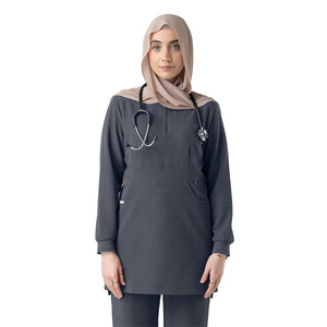 Unisex <b>Scrub</b> <b>Tops</b> Hospital Uniform Long Sleeve Dark Gray Cotton Polyester Woven Medical <b>Scrubs</b> Pockets Needle Detection High - Product Image 1