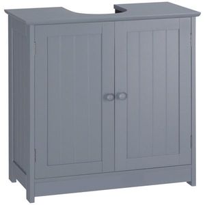 Mobile Bagno Moderno con 2 Ante e Ripiano, Struttura in PVC Grigio e Specchio Smart, Design Impermeabile in Legno Massello - Product Image 4