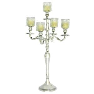 Candelabro de Metal Ecológico Hecho a Mano con Acabado Plateado Brillante para Decoración de Mesa de Boda - Product Image 3