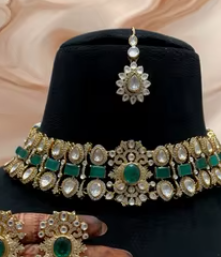 ชุดเครื่องประดับเจ้าสาวแบบดั้งเดิม แกรนด์ โพลกี ชุบทอง สร้อยคอแฟชั่น ต่างหู ติกก้า สำหรับผู้หญิง งานแต่งงาน งานหมั้น - Product Image 2