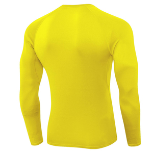 <b>Men's</b> Yellow Long Sleeve <b>Compression</b> <b>Shirt</b> Crew Neck Full Length Sweat-Wicking Breathable Quick Dry Four-Way Stretch Yoga Top - Product Image 4