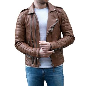 Chaqueta de Motociclista Casual para Hombre, de Cuero Sintético, Estilo Urbano, con Cuello Alto Bordado, Cierre de Cremallera, Color Marrón, para Invierno - Product Image 1
