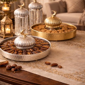 Caja de Regalo para Ramadán, Contenedor Redondo Plateado Grande de Metal con Caja de Dátiles de Acrílico - Product Image 6