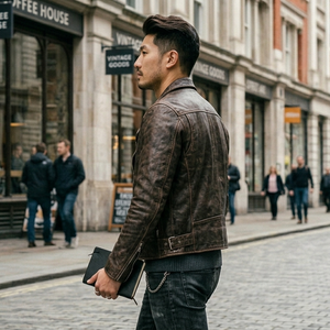 Men's Customized Classic <b>Long</b> Motor Jacket High Street Style Real Leather Handmade Cow Skin Top Layer High Quality - Product Image 2