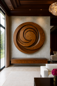 Escultura de Madera, Arte Ecológico, Decoración de Pared Redonda de Madera, Artesanía de Alta Calidad, Arte Abstracto de Pared, Madera Maciza Tallada a Mano, Aniversario - Product Image 4