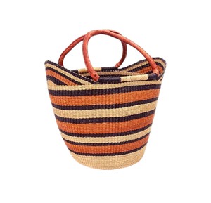 Multi Striped Seagrass <b>Handbags</b> <b>Red</b> Leather Handle Woven Straw Tote Bag Fashion Women Summer Beach Purse OEM ODM - Product Image 2