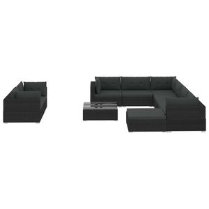 Set salotto da 10 pezzi in Poly Rattan nero con cuscini per uso giardino - Product Image 2