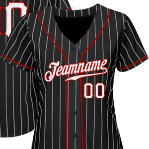 Black White Pinstripe White <b>Red</b> Baseball Jersey for Men Button Down Team Uniform Breathable Lightweight Athletic Tournament - Product Image 2
