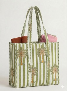 Bolsa de Mano Acolchada de Algodón, Bolsa de Compras con Estampado de Bloques de Patchwork Hecha a Mano, Bolsa de Hombro de Algodón Reutilizable de Gran Capacidad - Product Image 3