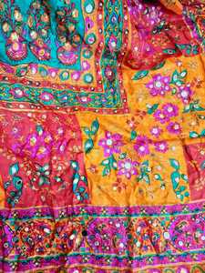 Ethnic Handmade <b>Silk</b> Banjara Shawl Women's Floral Print Long <b>Scarf</b> With Mirror Work All Seasons Fashion Accessory Custom Colors - Product Image 4