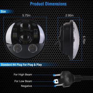 Faro LED Proiettore 5.75 Pollici per Harley Dyna Sportster Iron 883 Street Rod Street Bob Softail, Sistemi di Illuminazione per Moto - Product Image 2