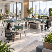 Système de bureau modulaire long pour 12 personnes avec cloisons pour bureau ouvert d'entreprise