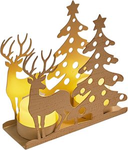 Lot de 2 bougeoirs vintage en fer ajouré pour décoration de table de Noël, motif renne avec sapin - Product Image 4