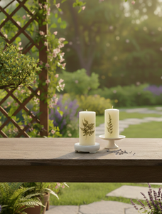 Ensemble de 2 bougies pilier en cire de soja imprimées à motifs botaniques naturels pour la décoration de la maison et Noël - Écologiques et faites à la main - Product Image 2