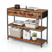 Table console moderne industrielle en bois et métal vintage marron, réglable en hauteur, avec station de charge, pour salon et hôtel