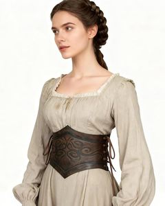 <b>Womens</b> Brown Leather Waist Cincher Embossed Lace Up <b>Corset</b> Belt Shapewear with Rivets - Product Image 4