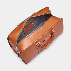 Sac de voyage en cuir véritable de luxe, couleur unie, avec fermeture éclair et poignée - Product Image 2