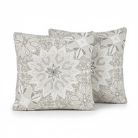 Housse de coussin artisanale en perles argentées et blanches, motif floral mandala, taie d'oreiller de luxe avec travail miroir pour canapé, lit
